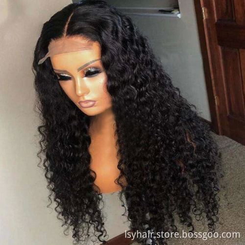 5x5 Lace Closure Human Hair Wig Unit 100% Human Hair Lace Wigs Deep Curly 180% 210% Density Natural Black Color